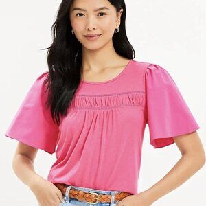 Loft Petite Cutout Flare Sleeve Mixed Media Top Size PS Melrose Pink NWT